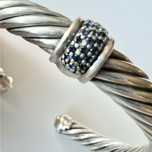 David Yurman Sterling Silver and Pave Blue Sapphire Station Bracelet - Picture 10 of 13
